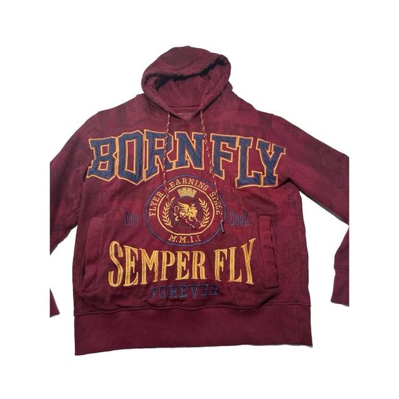 Born Fly Hoodie Size Small Pullover Sweatshirt Red - Picture 1 of 6